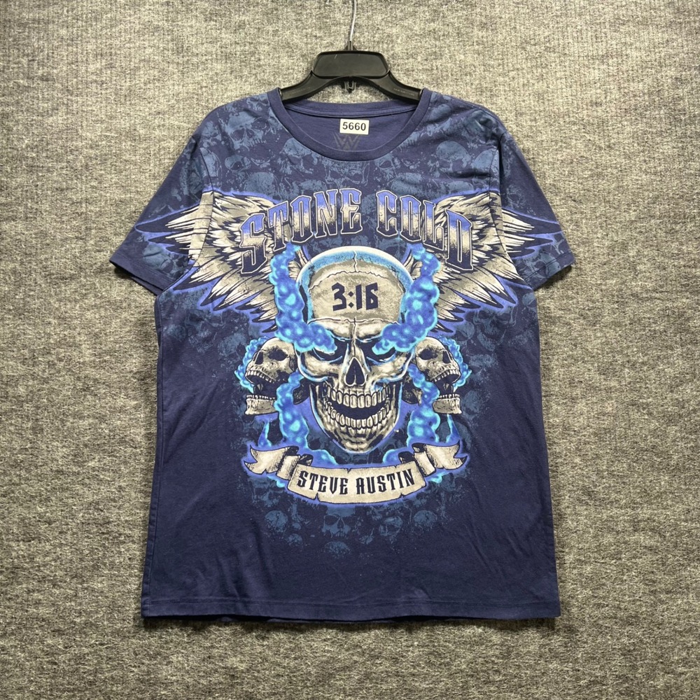 WWE Stone Cold Steve Austin 3:16 Skull Graphic T-Shirt Navy Blue All Over Print
